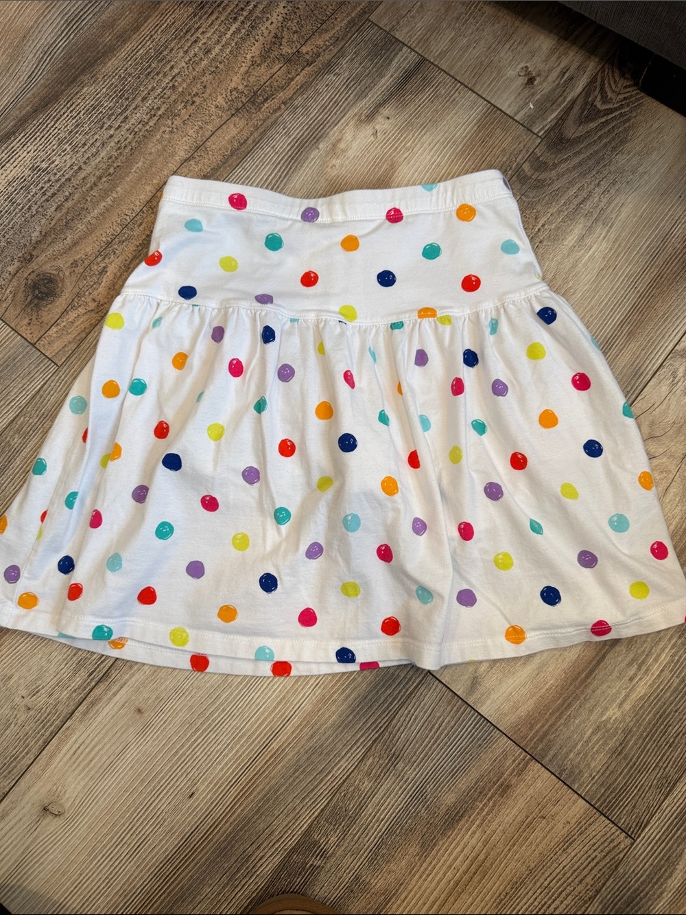 Girls Lands End White Polka Dot Skirt with Multicolor Dots size 10/12